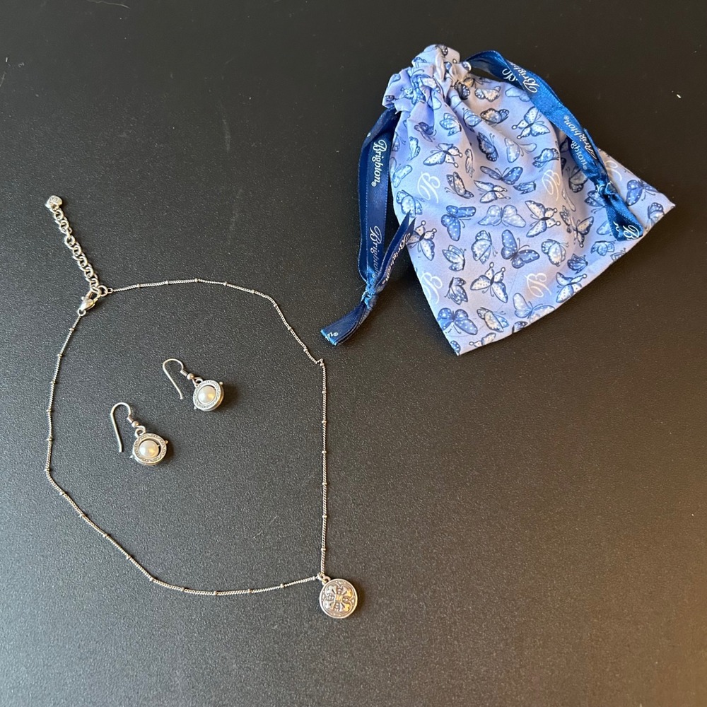 Brighton Silver Tone Pearl Accent Necklace and Earrings Set